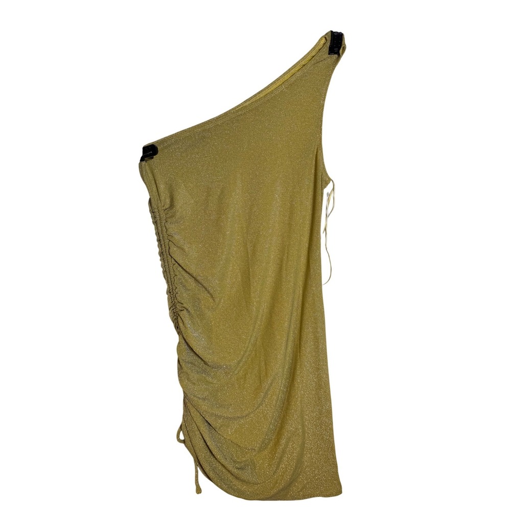 Reformation Jilian Knit Dress Lime Green Sparkle OneShoulder Metallic Mini L New - Picture 2 of 9
